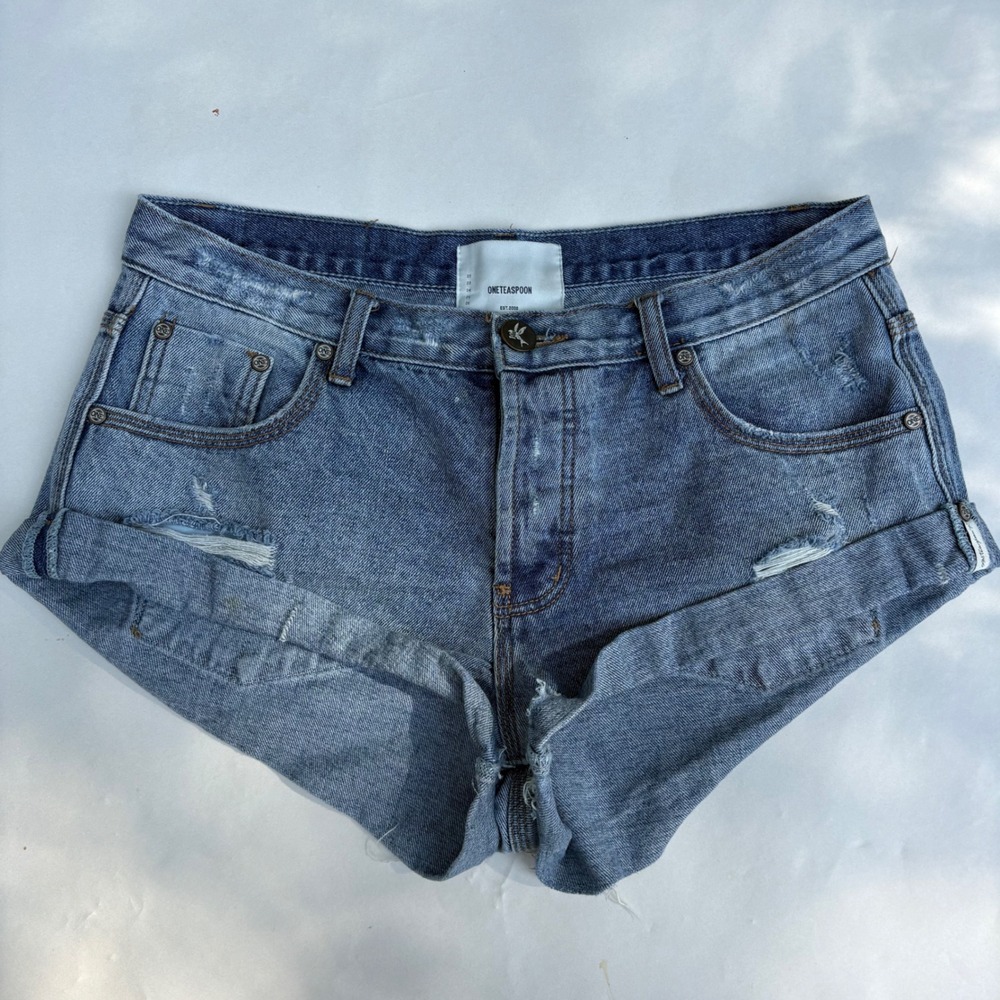One Teaspoon Bandits Denim Shorts Womens 28 Blue Distressed Relaxed Cuffed Hem